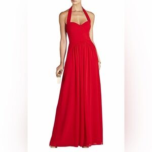 BCBGMaxazria Rouge Red Halter Long Dress